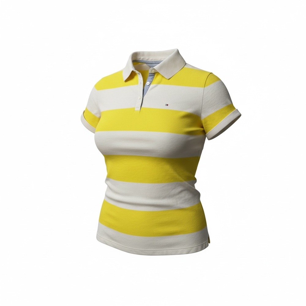 Tommy Hilfiger Women's Yellow & White Striped Polo Tee